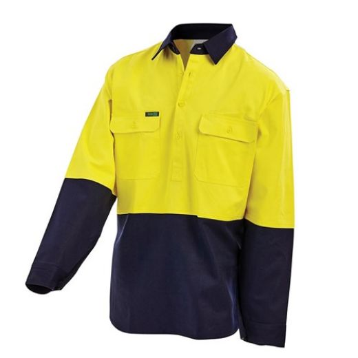 Picture of Hi-Vis 2-Tone Closed Front Two Weight (Welders) Long Sleeve Shirt - Full Gusset Cuff